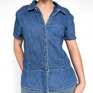 Vintage 100% Cotton Denim Cap Sleeve Tee